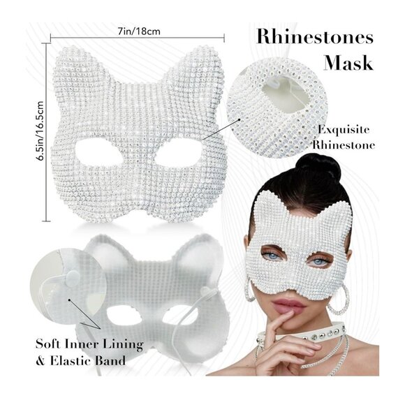 Jeweled Cat Empress Outfit Costume Rhinestone Mask Choker Tail Claw Gloves NEW - Picture 3 of 4